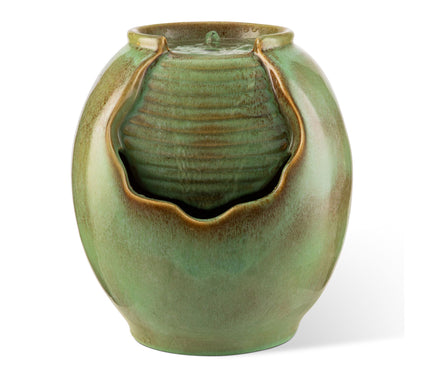 Glitzhome 11.5"H Ceramic Sage Green Pot Table Fountain