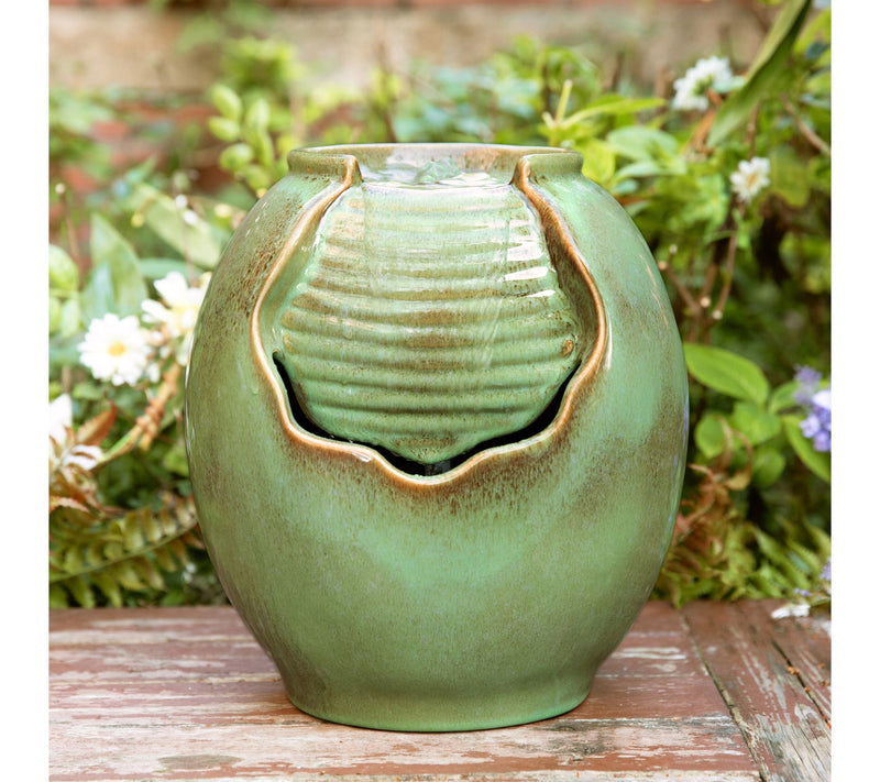 Glitzhome 11.5"H Ceramic Sage Green Pot Table Fountain — View 2