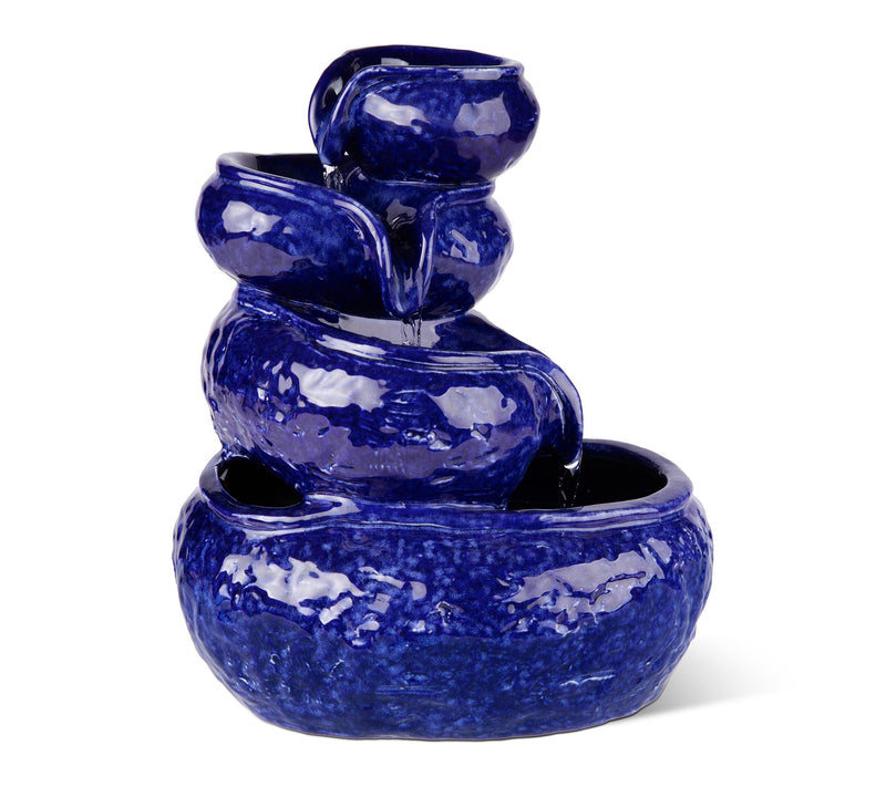 Glitzhome 11.75"H 4-Tiered Ceramic Cobalt BlueTable Fountain — Main view