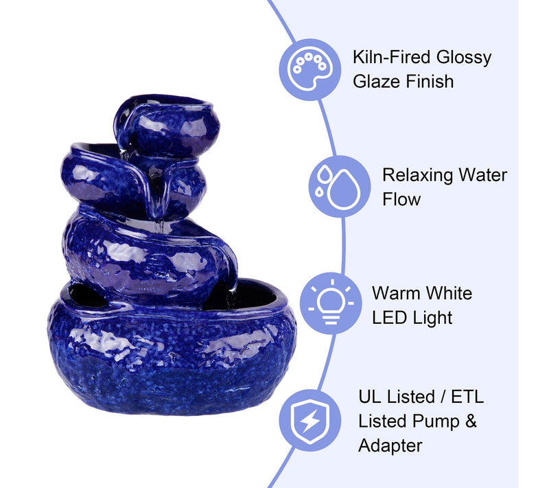 Glitzhome 11.75"H 4-Tiered Ceramic Cobalt BlueTable Fountain — View 5