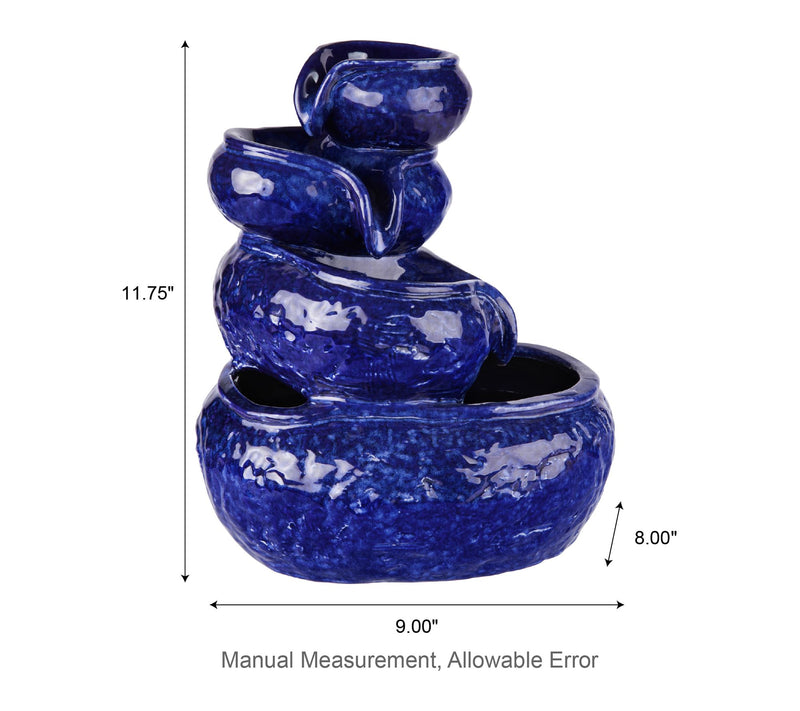 Glitzhome 11.75"H 4-Tiered Ceramic Cobalt BlueTable Fountain — View 6