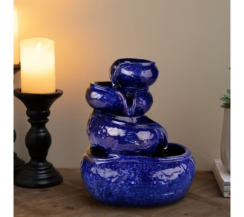 Glitzhome 11.75"H 4-Tiered Ceramic Cobalt BlueTable Fountain — View 2