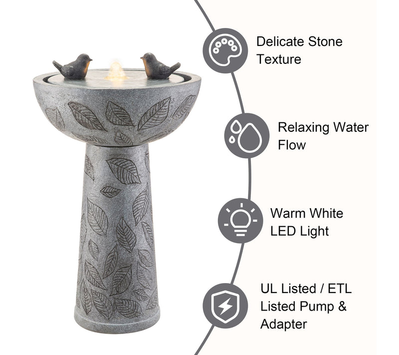 Glitzhome 27.5"H Birdbath Polyresin Outdoor Fountain with Bird — View 6
