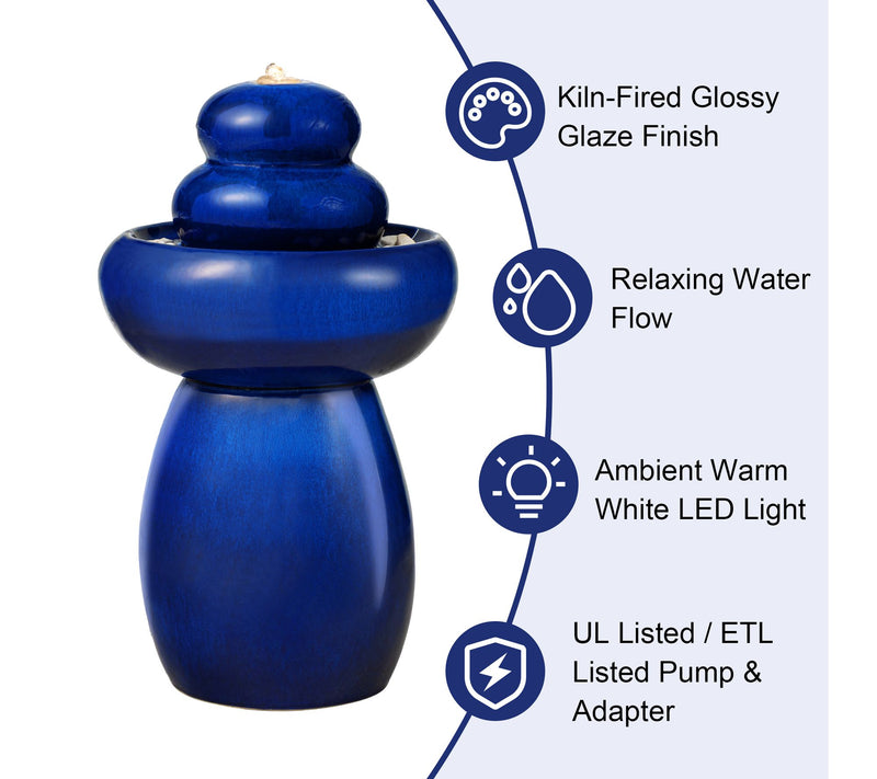 Glitzhome 22"H Zen-Style Cobalt Pebbles OutdoorCeramic Founta — View 6