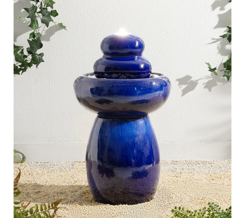 Glitzhome 22"H Zen-Style Cobalt Pebbles OutdoorCeramic Founta — View 2
