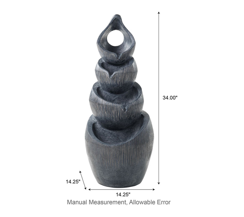 Glitzhome 34"H 4-Tiered Zen-Style Alms Bowl Outdoor Fountain — View 7