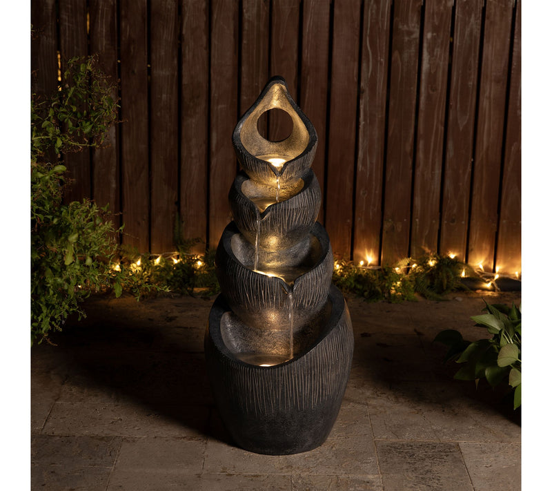 Glitzhome 34"H 4-Tiered Zen-Style Alms Bowl Outdoor Fountain — View 3