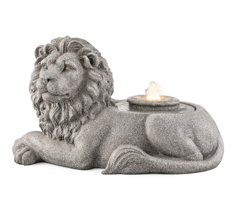 Glitzhome 20"L Zen-Style Lying Lion Polyresin Outdoor Fountain — Main view