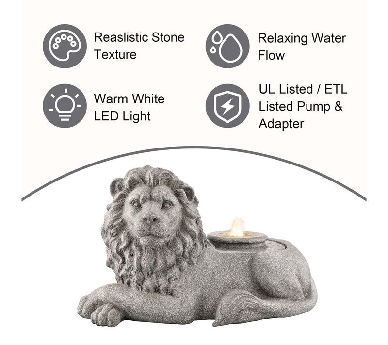 Glitzhome 20"L Zen-Style Lying Lion Polyresin Outdoor Fountain — View 5