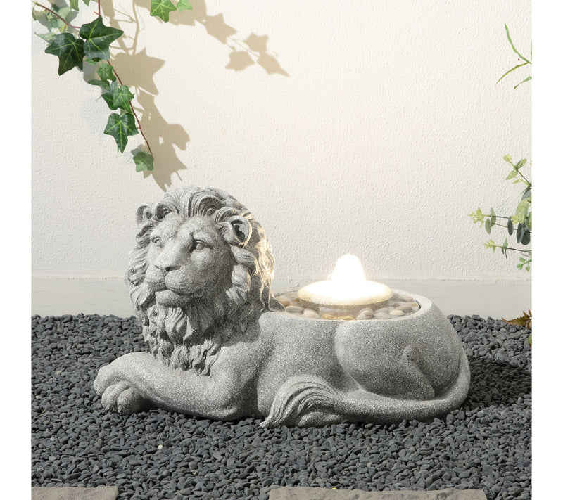 Glitzhome 20"L Zen-Style Lying Lion Polyresin Outdoor Fountain — View 2