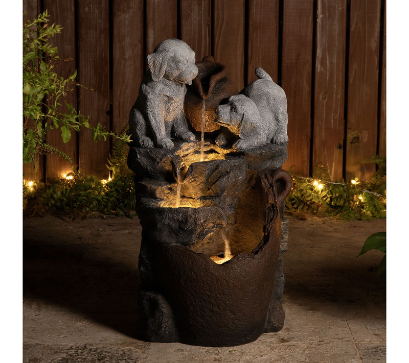 Glitzhome 23.5"H 4-Tiered Dogs and Pot OutdoorFountain — View 3