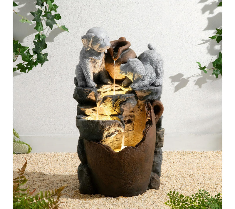 Glitzhome 23.5"H 4-Tiered Dogs and Pot OutdoorFountain — View 2