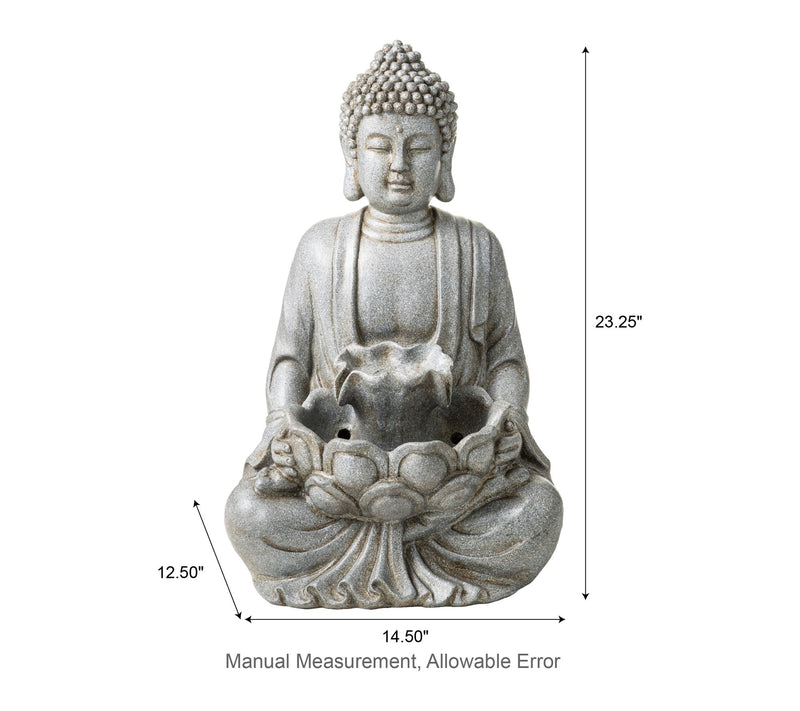 Glitzhome 23.25"H Zen Style Meditating Buddha Statue Fountain — View 7