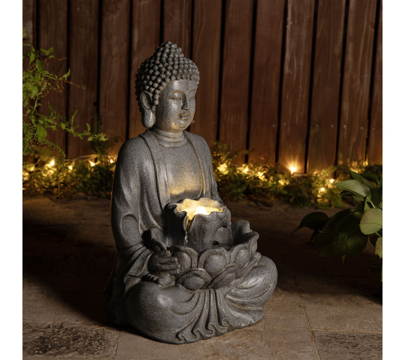 Glitzhome 23.25"H Zen Style Meditating Buddha Statue Fountain — View 3