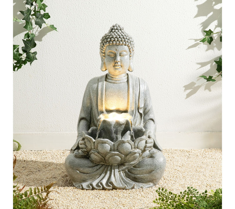 Glitzhome 23.25"H Zen Style Meditating Buddha Statue Fountain — View 2