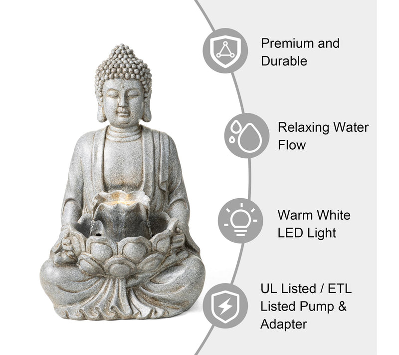 Glitzhome 23.25"H Zen Style Meditating Buddha Statue Fountain — View 6