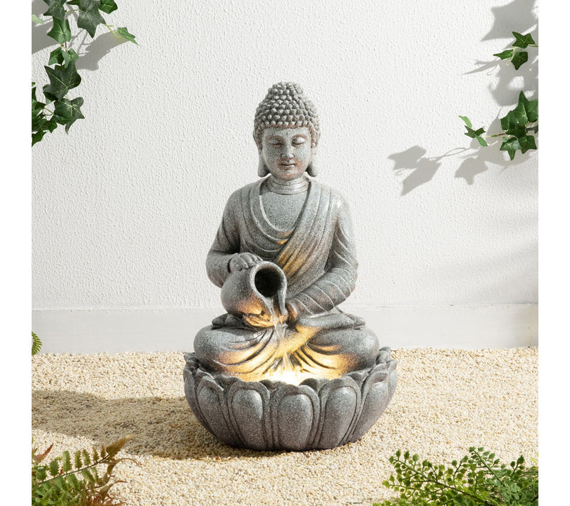 Glitzhome 20.5"H Zen Style Meditating Buddha Statue Fountain — View 2