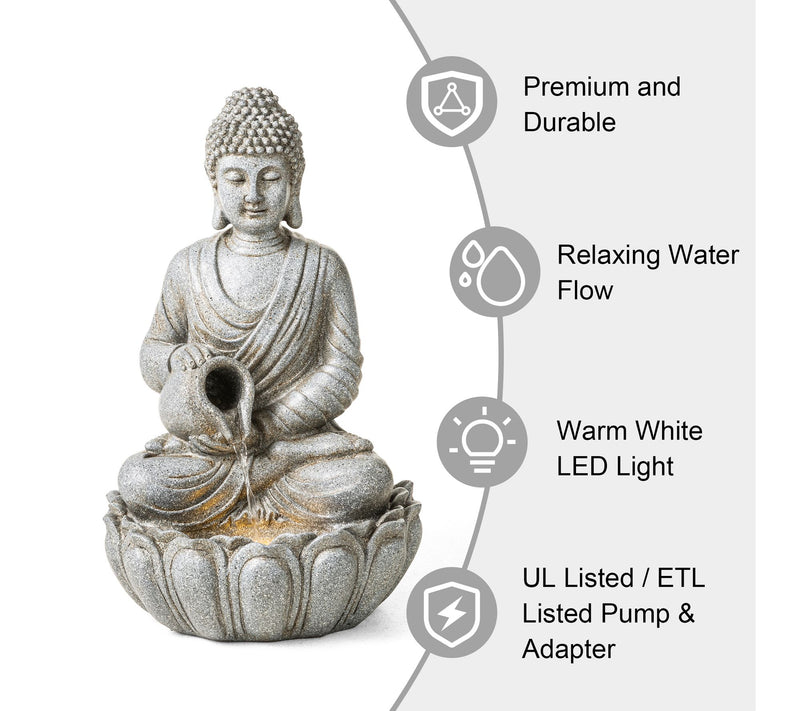 Glitzhome 20.5"H Zen Style Meditating Buddha Statue Fountain — View 3