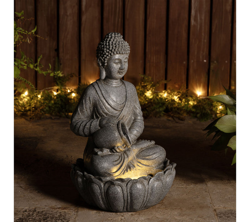 Glitzhome 20.5"H Zen Style Meditating Buddha Statue Fountain — View 4