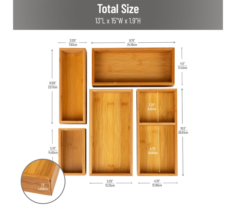 Mind Reader 5-Piece Bamboo Drawer Organizer Set, Brown — View 3