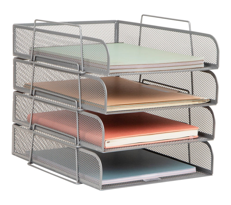 Mind Reader Stackable Paper Tray, 4 Piece, Silver — Main view