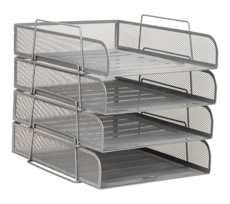 Mind Reader Stackable Paper Tray, 4 Piece, Silver — View 7