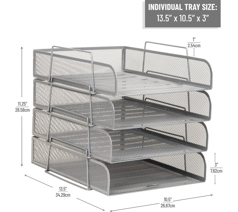 Mind Reader Stackable Paper Tray, 4 Piece, Silver — View 3