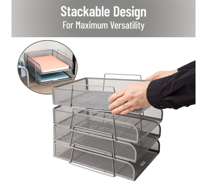 Mind Reader Stackable Paper Tray, 4 Piece, Silver — View 4