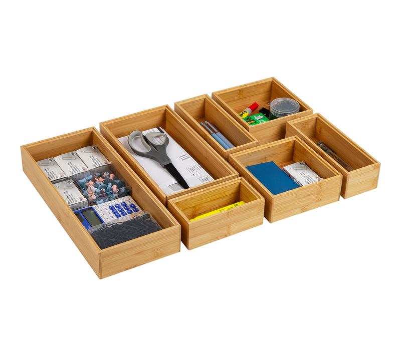 Mind Reader 7-Piece Bamboo Drawer Organizer Set, Brown — View 9