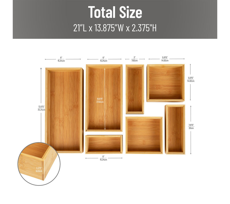 Mind Reader 7-Piece Bamboo Drawer Organizer Set, Brown — View 3