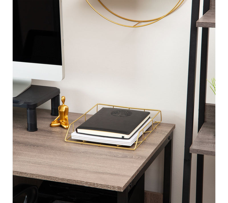 Mind Reader Gold Geometric Paper Tray, Modern Organizer — View 2
