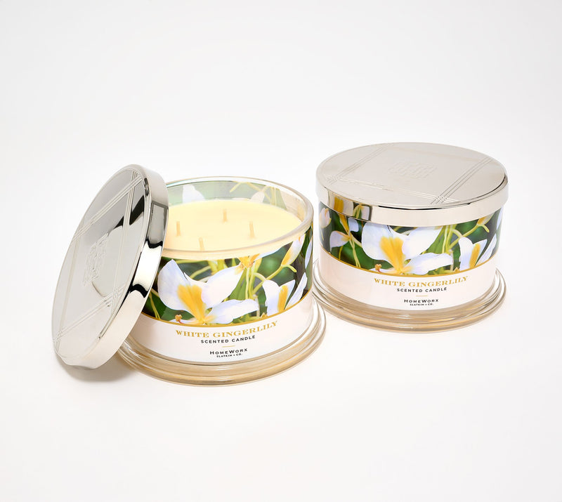 HomeWorx by Slatkin + Co. S/2 18oz White Gingerlily Candles — Main view