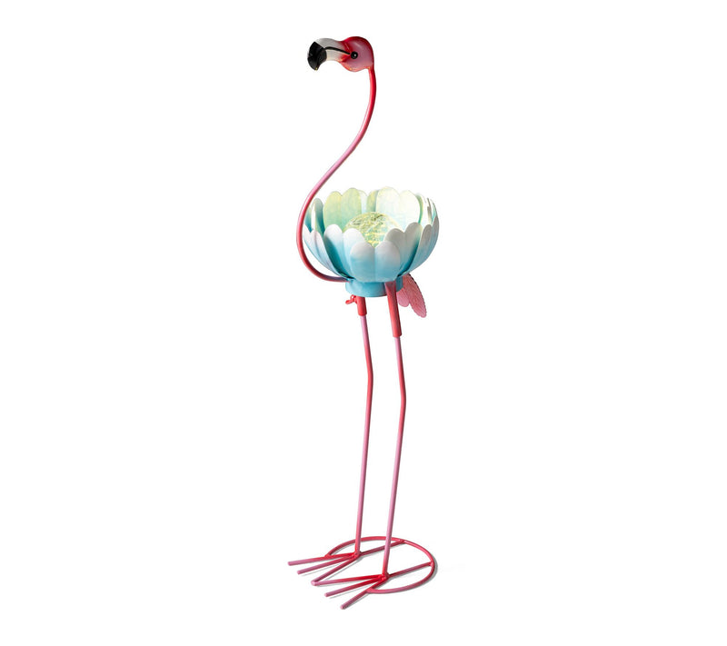 Glitzhome 26.25"H Metal Solar Standing FlamingoGarden Statue — Main view