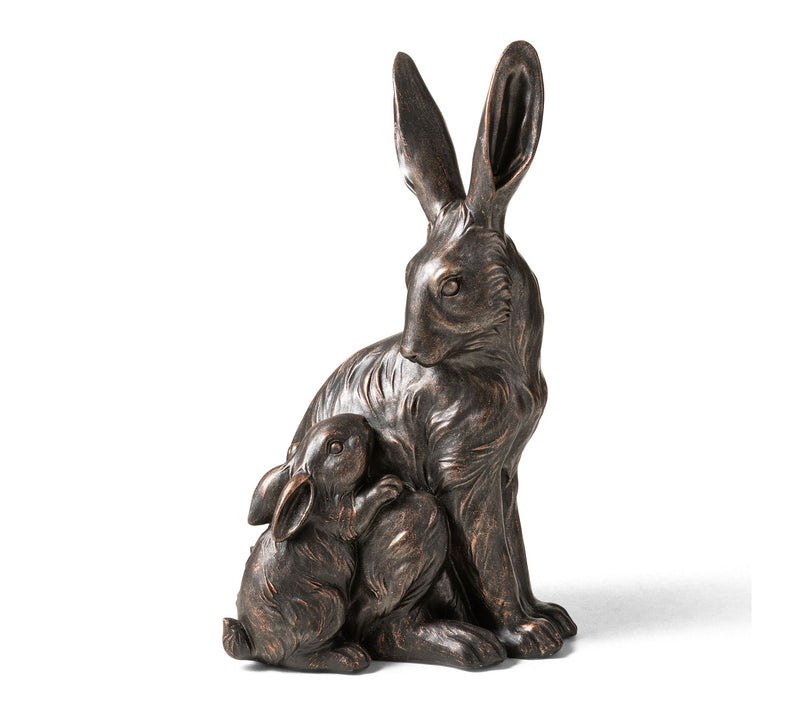 Glitzhome 21.25''H MGO Bronze Mom and Baby Rabbit Statue — View 8