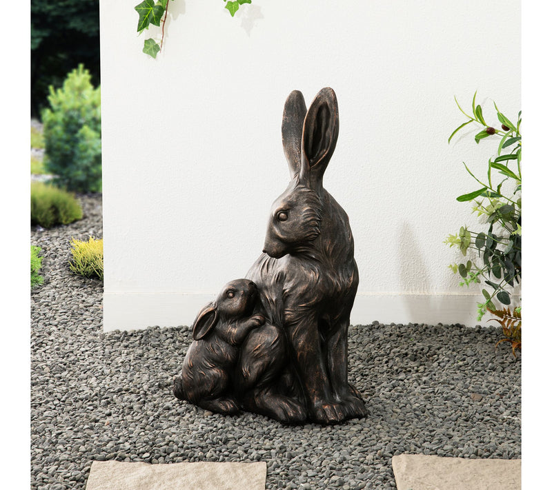 Glitzhome 21.25''H MGO Bronze Mom and Baby Rabbit Statue — View 2