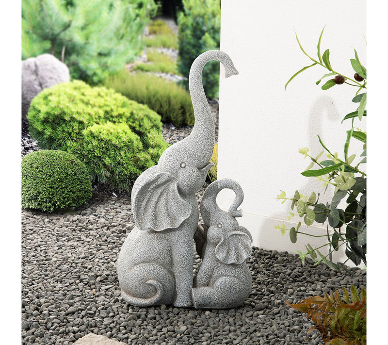 Glitzhome 18.25''H Resin Mother and Baby Elephant Statue — View 2