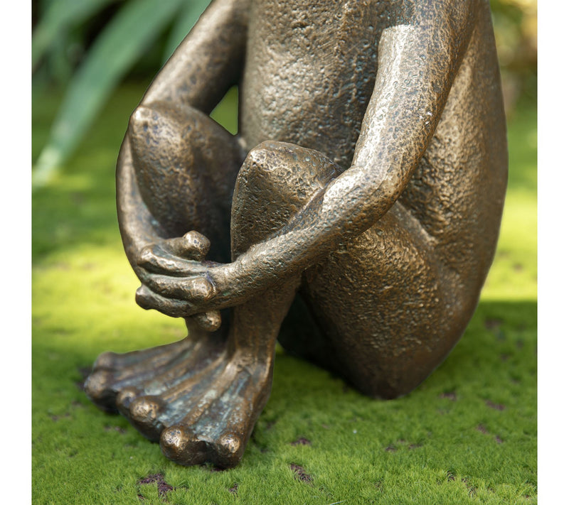 Glitzhome 12''H Resin Bronze Squatting Frog Statue — View 5