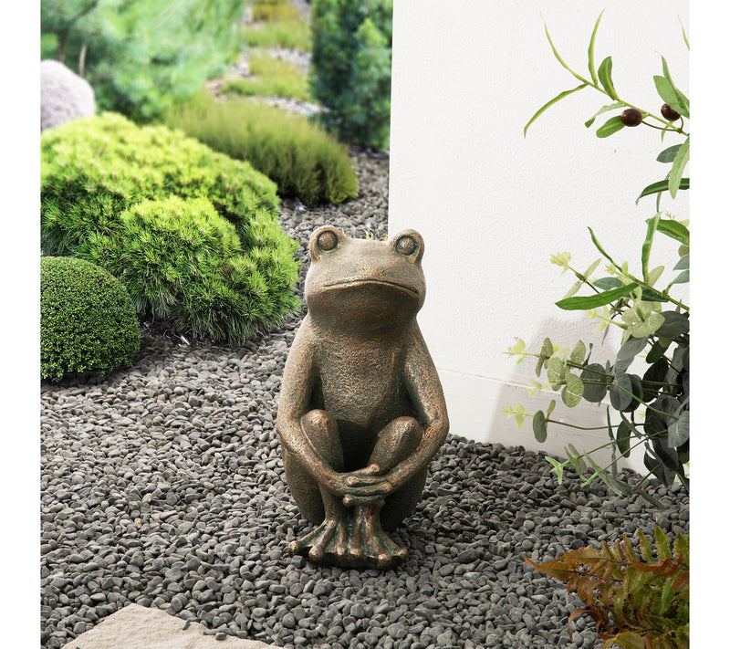Glitzhome 12''H Resin Bronze Squatting Frog Statue — View 2