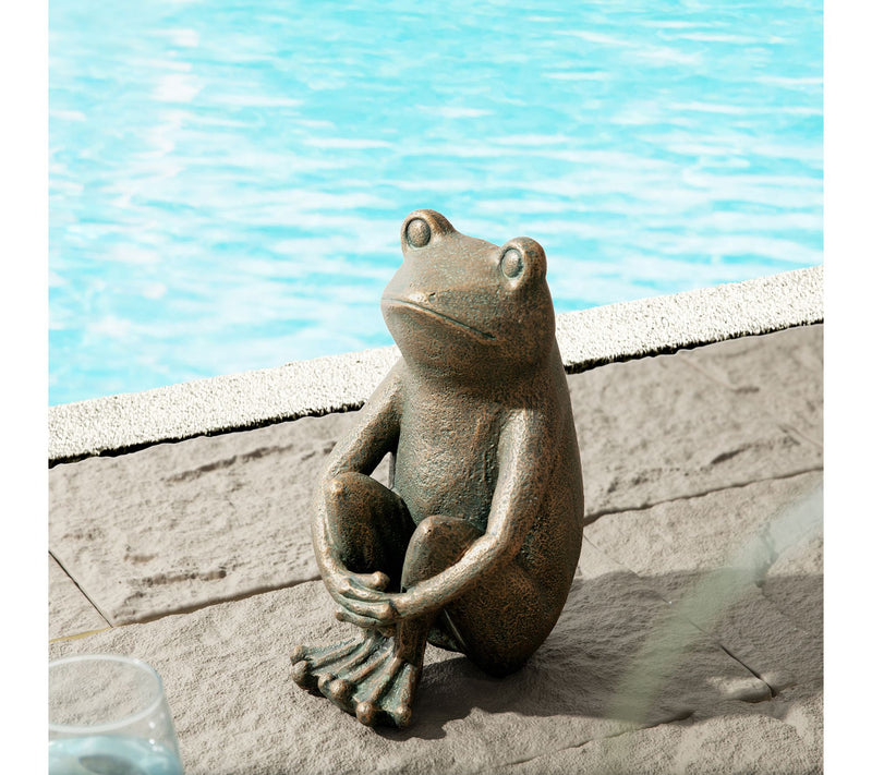 Glitzhome 12''H Resin Bronze Squatting Frog Statue — View 3