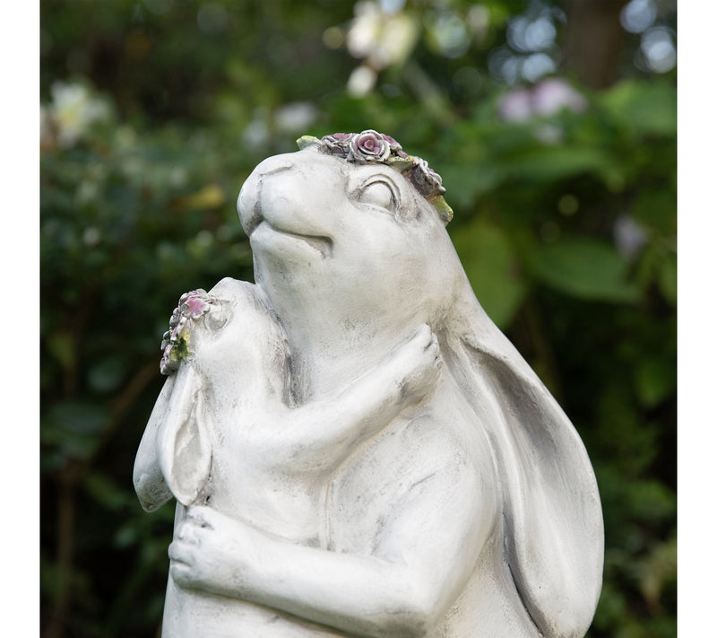 Glitzhome 17''H MGO Hugging Mom and Baby RabbitStatue — View 3