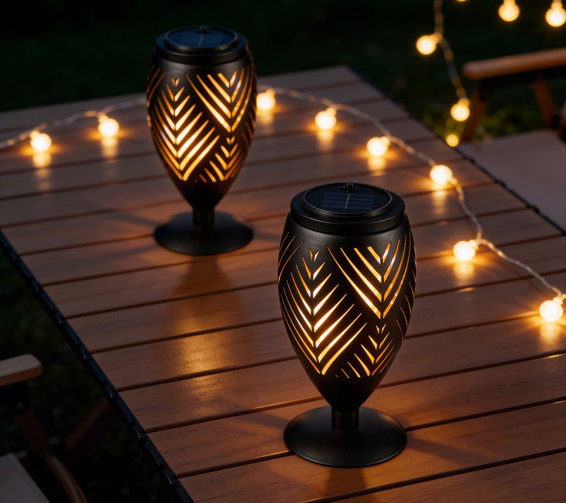 Glitzhome 8.75"H S/2 Cutout Solar Powered Outdoor Lantern — View 2