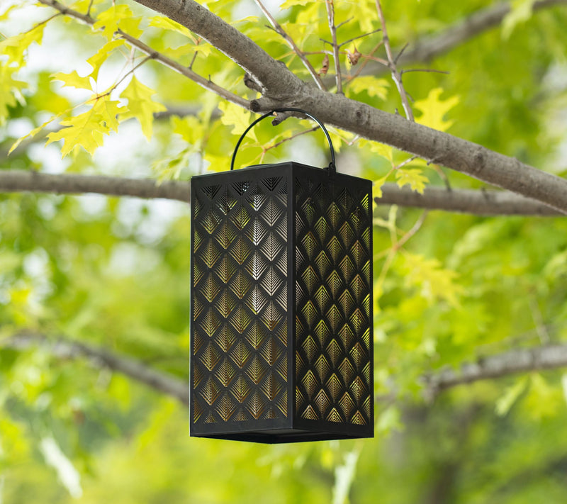 Glitzhome 11"H Textured Glass  Pattern Solar Powered Lantern — View 5