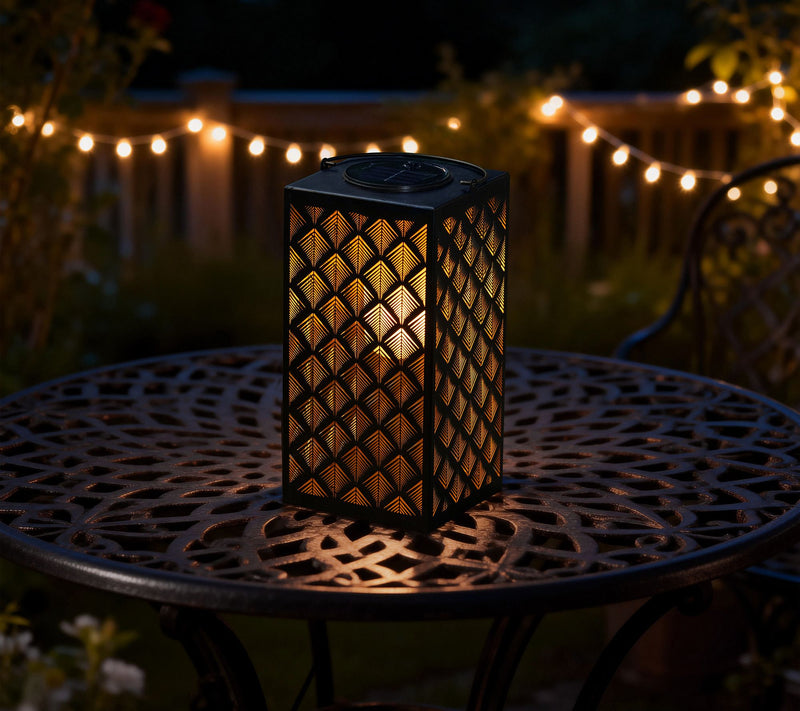 Glitzhome 11"H Textured Glass  Pattern Solar Powered Lantern — View 2
