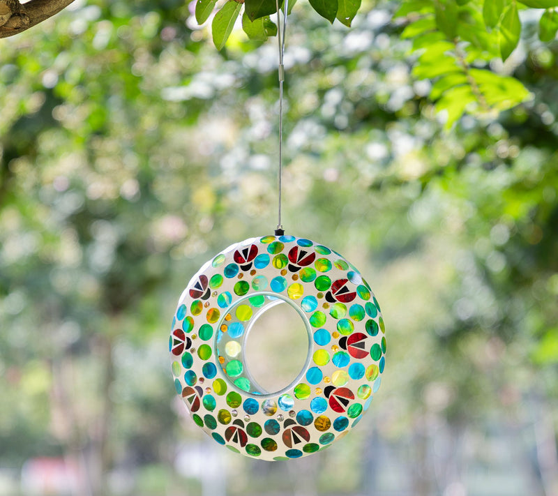 Glitzhome 8''D Glass Round Hanging Colorful Mosaic Birdfeeder — View 2