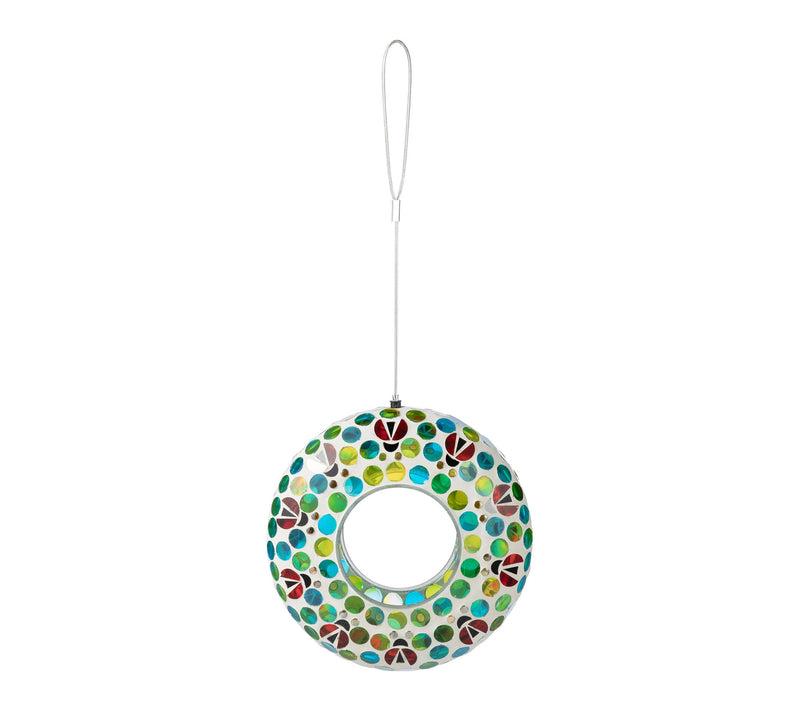 Glitzhome 8''D Glass Round Hanging Colorful Mosaic Birdfeeder — View 8