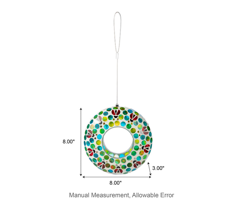 Glitzhome 8''D Glass Round Hanging Colorful Mosaic Birdfeeder — View 6