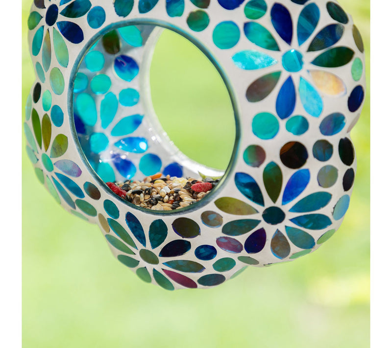 Glitzhome 8.5''D Glass Flower Shaped Hanging Mosaic Birdfeeder — View 4