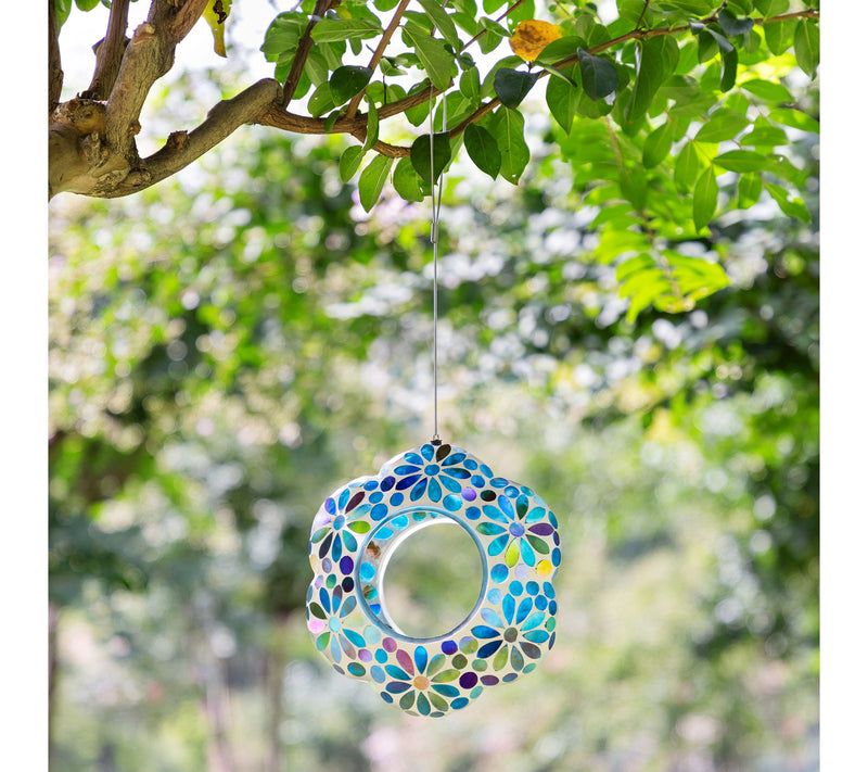 Glitzhome 8.5''D Glass Flower Shaped Hanging Mosaic Birdfeeder — View 2