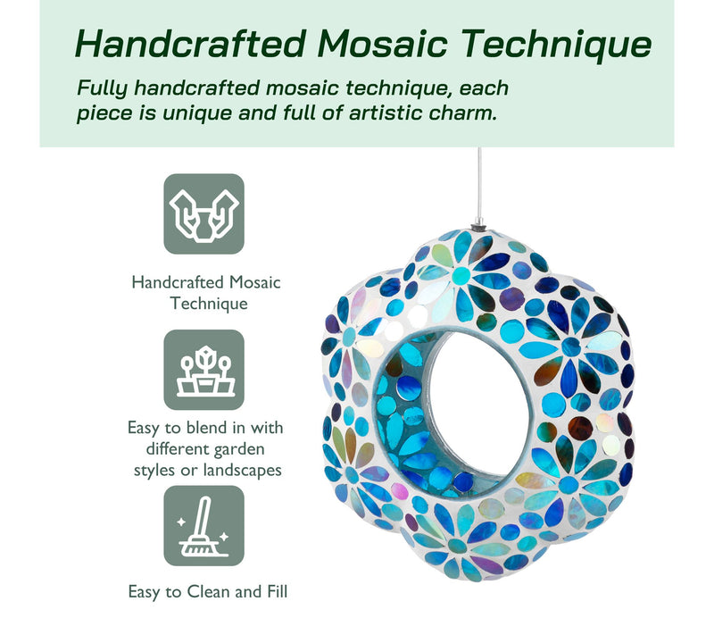 Glitzhome 8.5''D Glass Flower Shaped Hanging Mosaic Birdfeeder — View 5