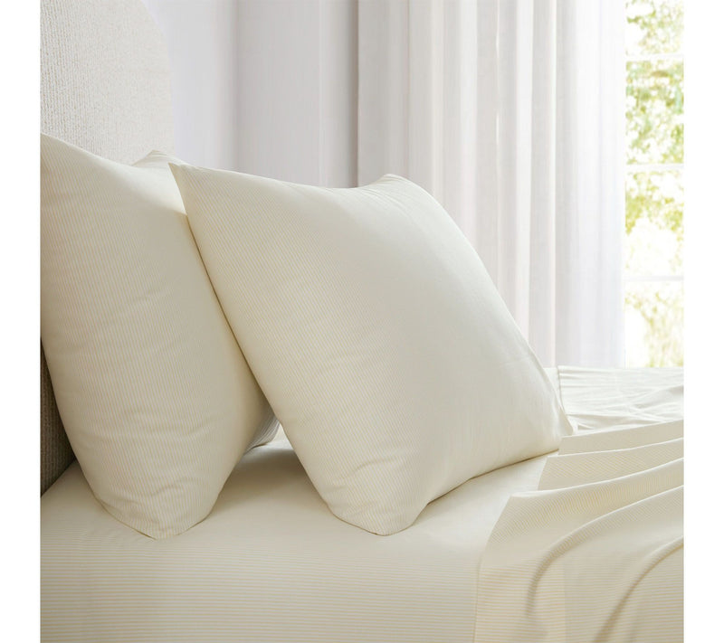 Martha Stewart Stripe White/Buttercup Cotton King Sheet Set — View 8
